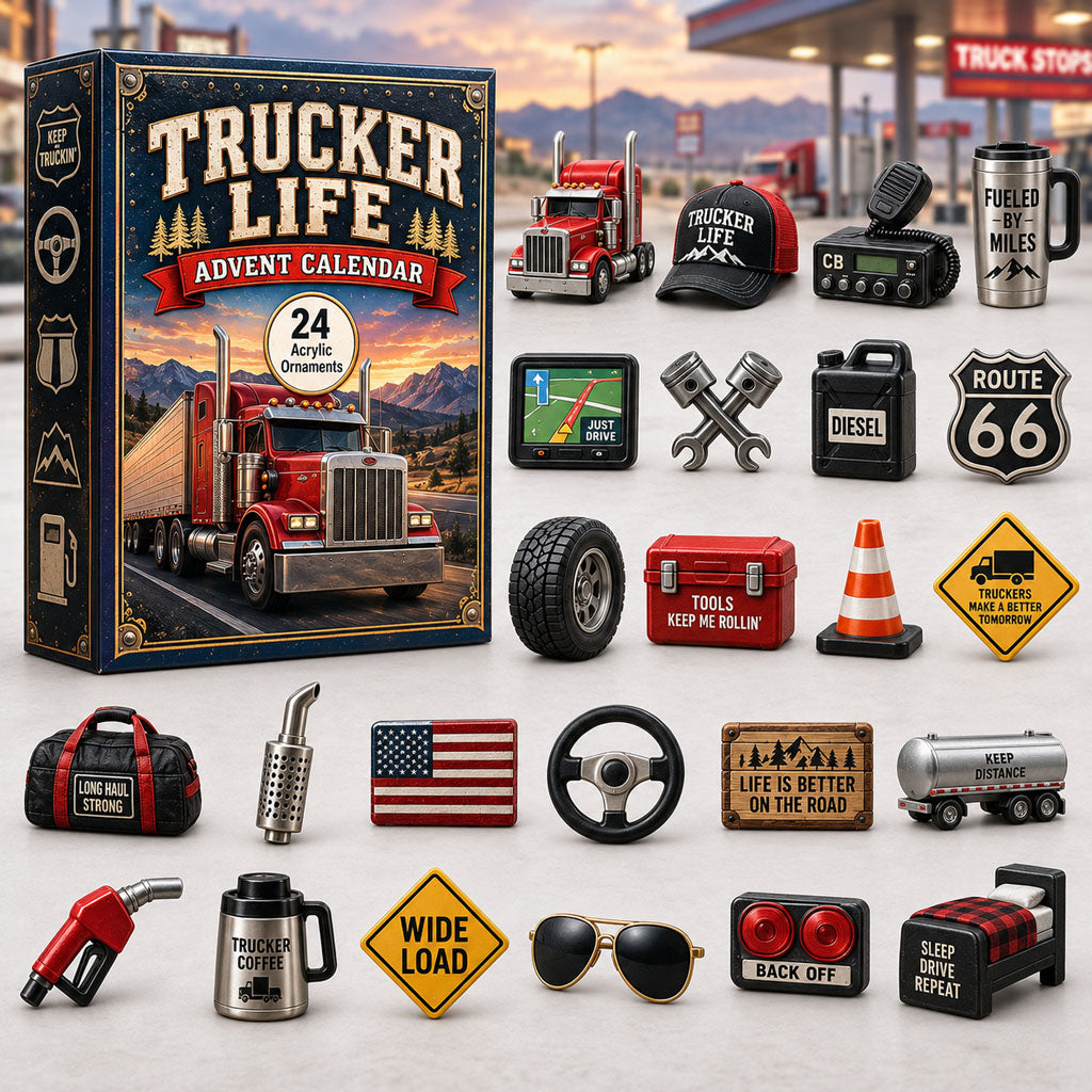 CHRISTMAS KICKOFF 40% OFF - Trucker Life Advent Calendar 2026 - 24-Day Festive Countdown, Acrylic Charms Blind Box - Gift For Job Lovers