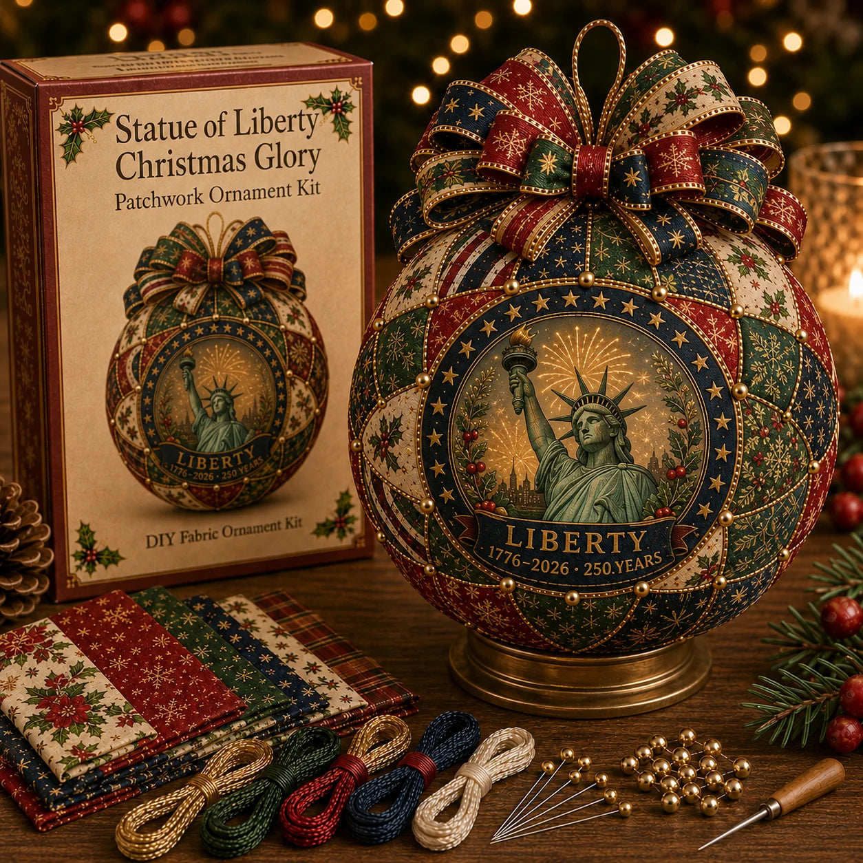 🇺🇸🎄 USA 250th Anniversary Christmas Patchwork Ornament DIY Kit
