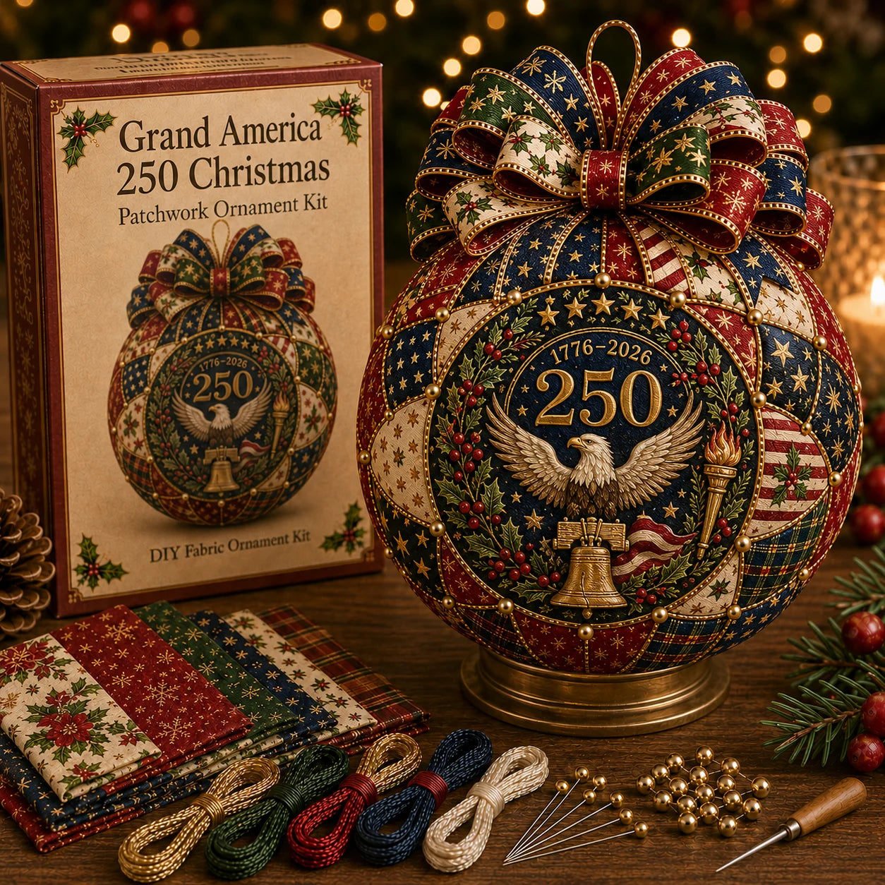 🇺🇸🎄 USA 250th Anniversary Christmas Patchwork Ornament DIY Kit