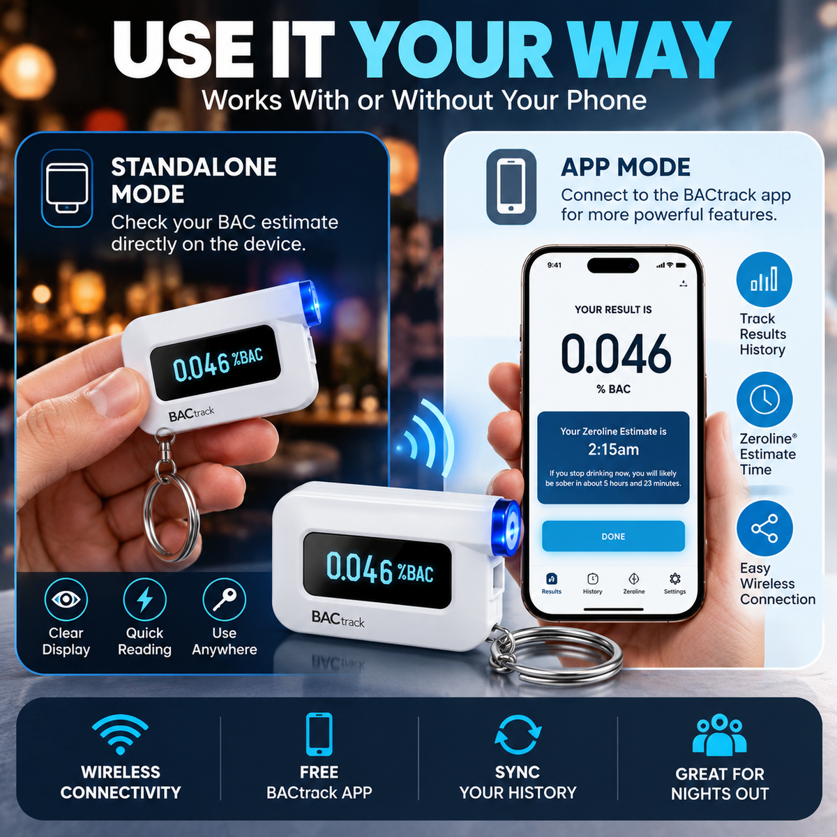 🍺 Pocket BAC Breathalyzer | Fuel Cell Sensor & App Tracking