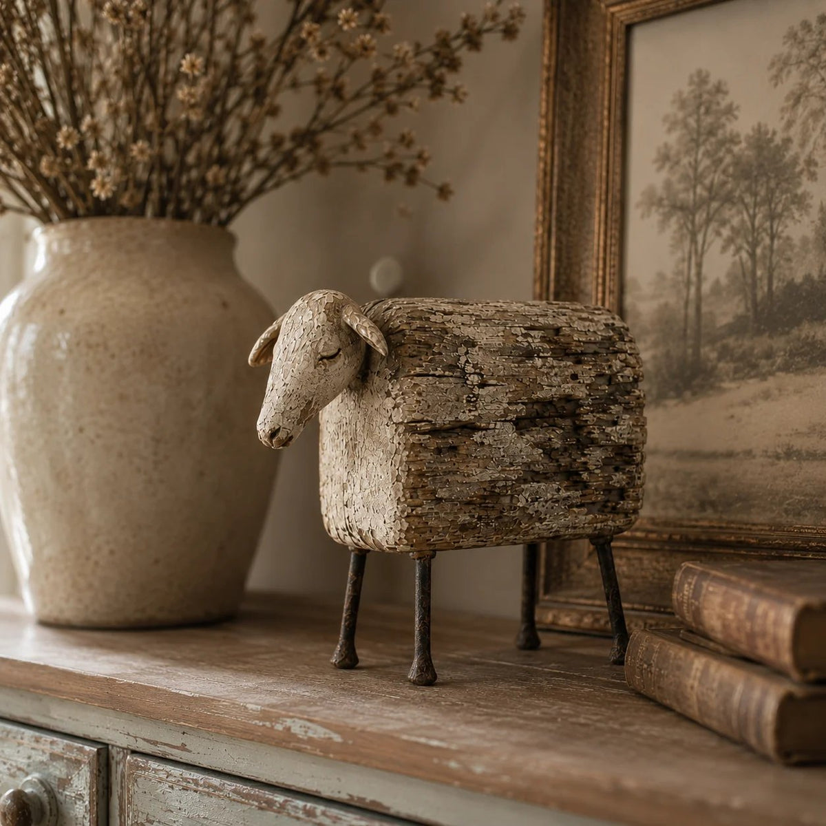 🐑 Vintage Distressed Farm Animal Sculptures – 5 Rustic Styles