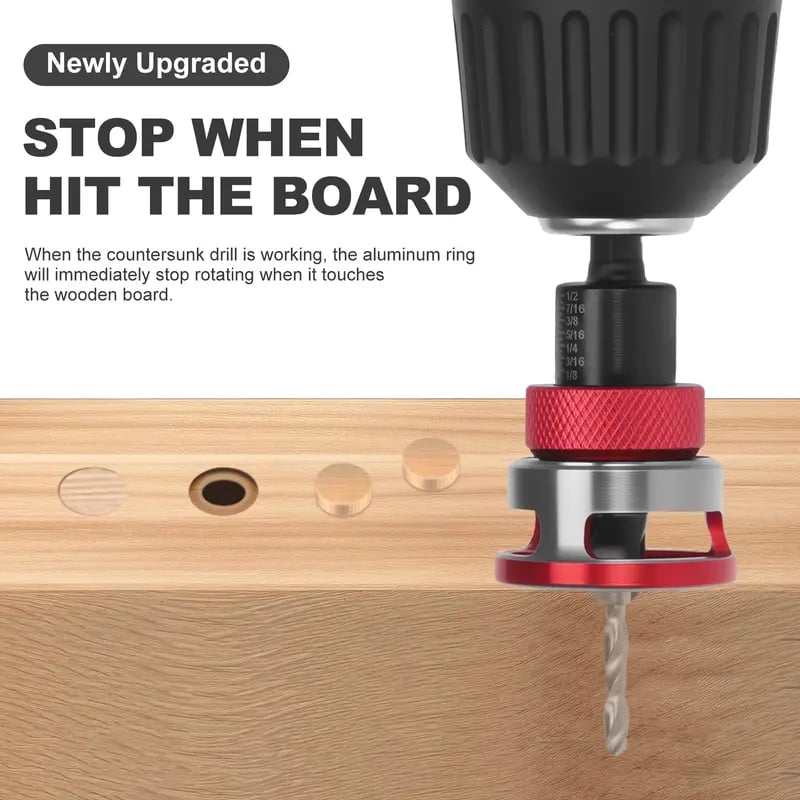 Adjustable Countersink Drill Bit Depth Stop Kit  | 4-Flute Wood Drilling Bits