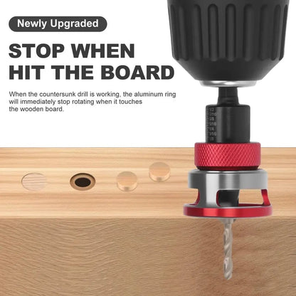 Adjustable Countersink Drill Bit Depth Stop Kit  | 4-Flute Wood Drilling Bits