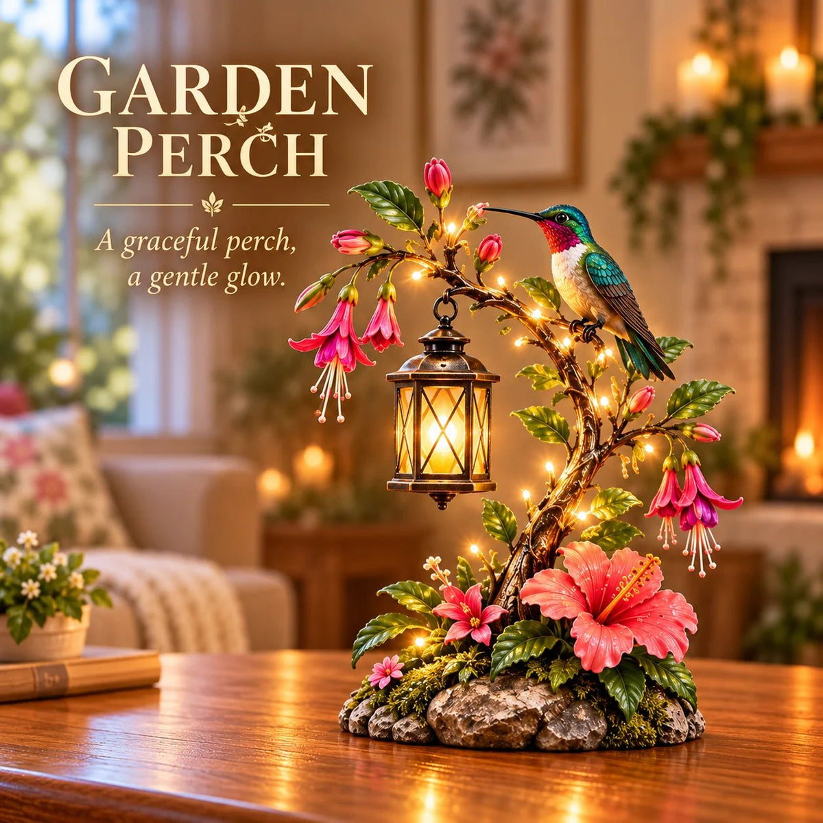 Hummingbird Garden Lantern Light - Lighted Floral Table Decor