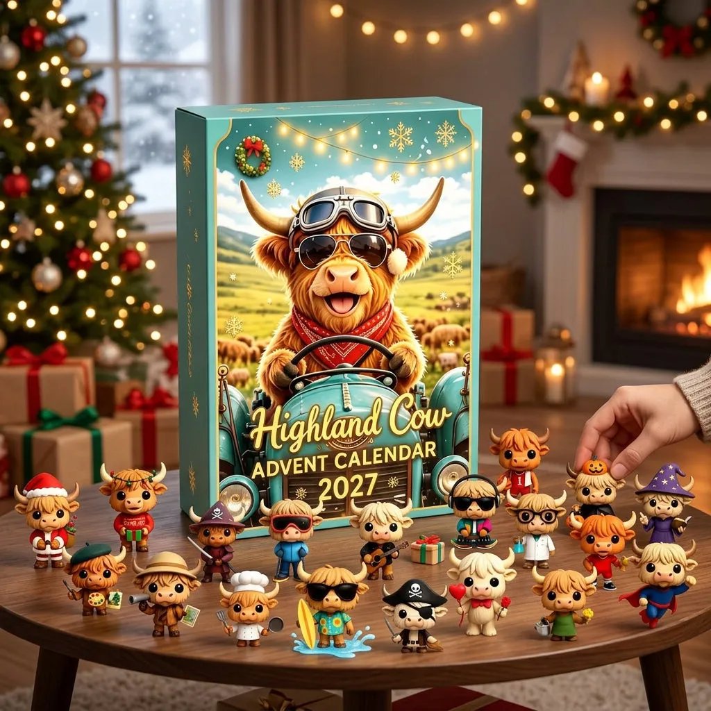 🐮 Highland Cow Advent Calendar 2027/Cute 3D Highland Cow Mini Figurines Advent Box