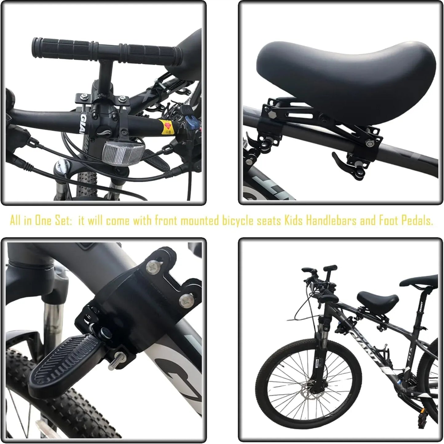 Front-Mounted Kids Bike Seat Set with Handlebar & Folding Foot Pedals