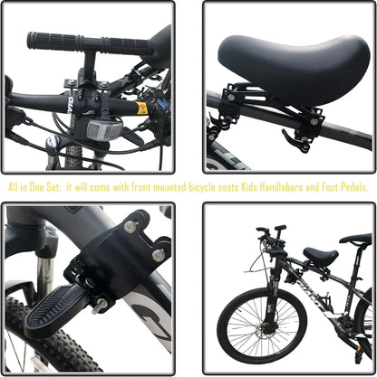 Front-Mounted Kids Bike Seat Set with Handlebar & Folding Foot Pedals