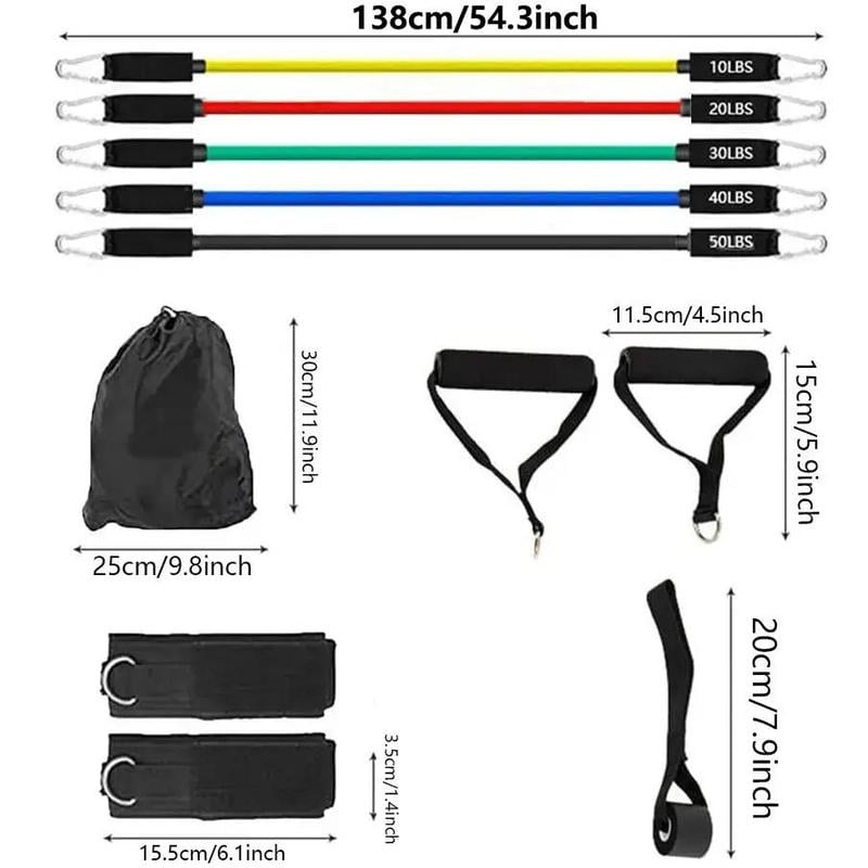 🏋️‍♂️ 11-Piece Fitness Resistance Bands Kit – For Strength, Weight Loss & Home Training