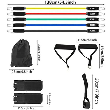 🏋️‍♂️ 11-Piece Fitness Resistance Bands Kit – For Strength, Weight Loss & Home Training
