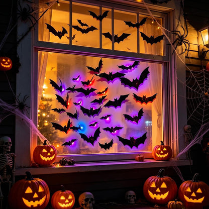 🦇 3D Flashing LED Bat Wall Stickers Set 🎃