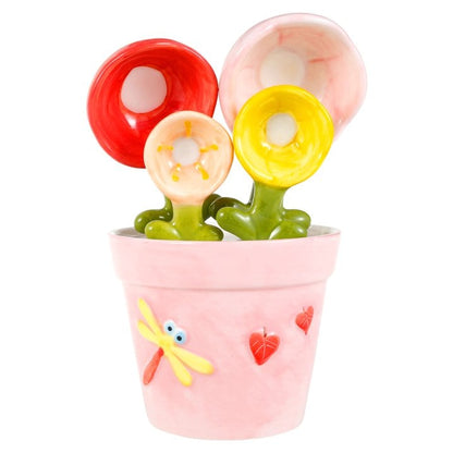 Ceramic Flower Measuring Spoons Set with Pink Pot Holder 🌸