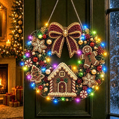 LED Weihnachts-Perlen-Diamantbild – Funkelnde Weihnachtskranz-Dekoration mit 19 Motiven