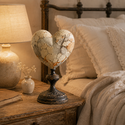 Vintage Distressed Heart Pedestal Sculpture