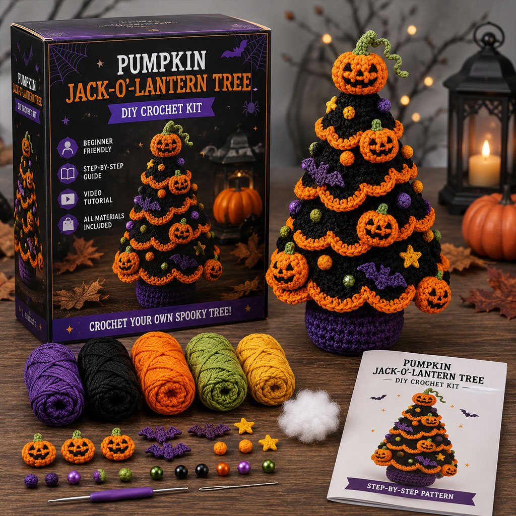 🎃 Halloween Tree DIY Crochet Kit | All-In-One Kit for a Layered 7-Inch Spooky Tabletop Decoration 🧶👻✨