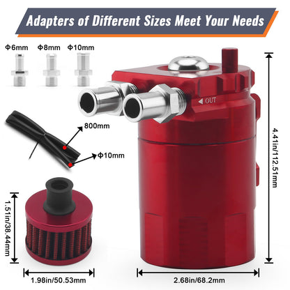 🔥HOT SEAL🔥Universal 300ML Baffled Oil Catch Can Tank Kit w/ Breather Filter & Steel Wool