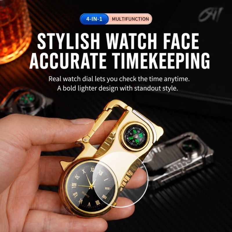 Multifunctional lighter with watch🔥 — — Watch/compass/keychain/bottle opener/cool lamp in one