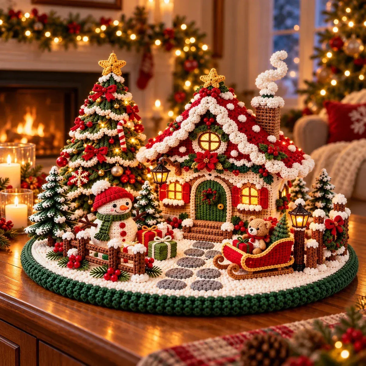 Crochet pattern for a festive winter village with a chalet – Amigurumi