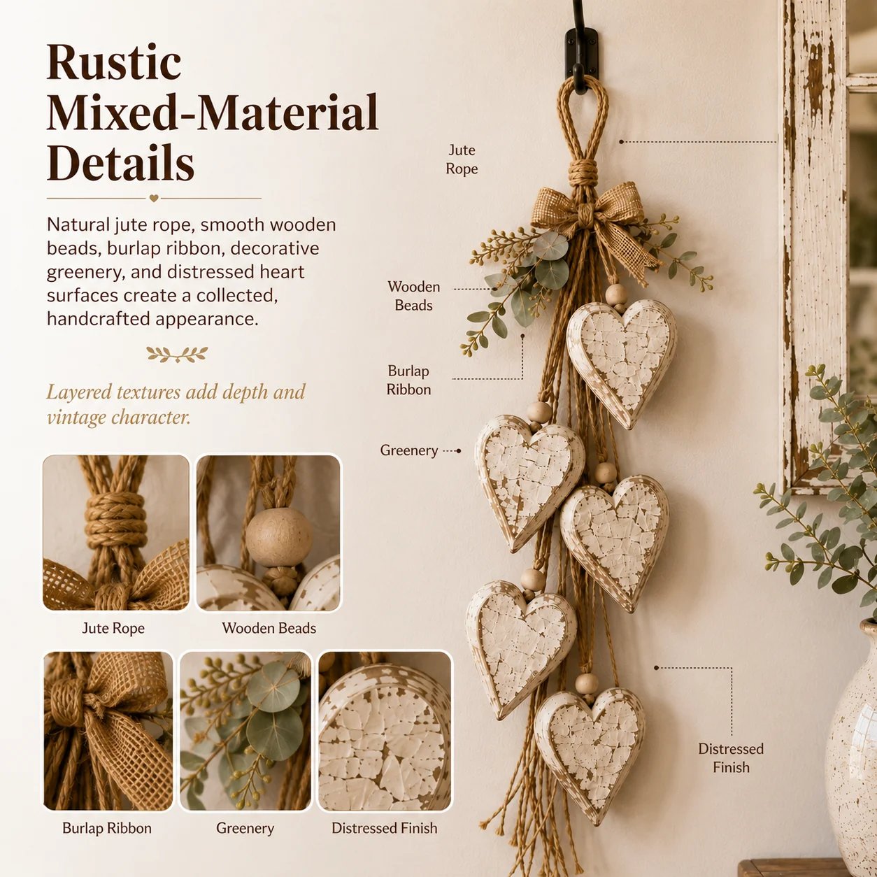 🩵 3D Solid Wood Lighted Hanging Heart Wall Decor – Remote-Controlled Rustic Farmhouse Decoration 🌊🎁BUY 2 FREE SHIPPING