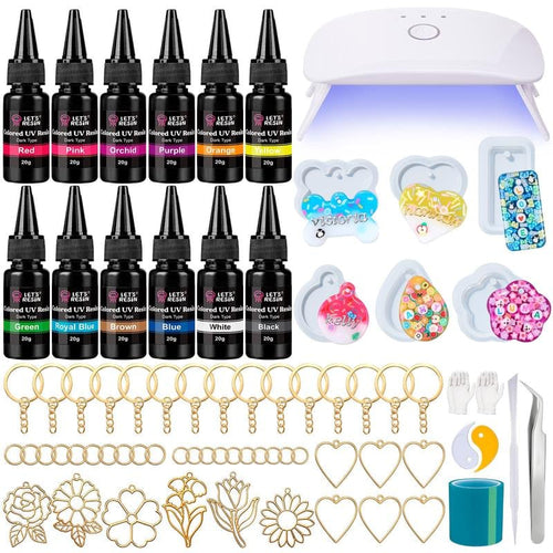 ⭐HOT SALE 49% OFF - 🎨Instant Creation UV Resin Craft Kit: 12 Colors with Light & Tools