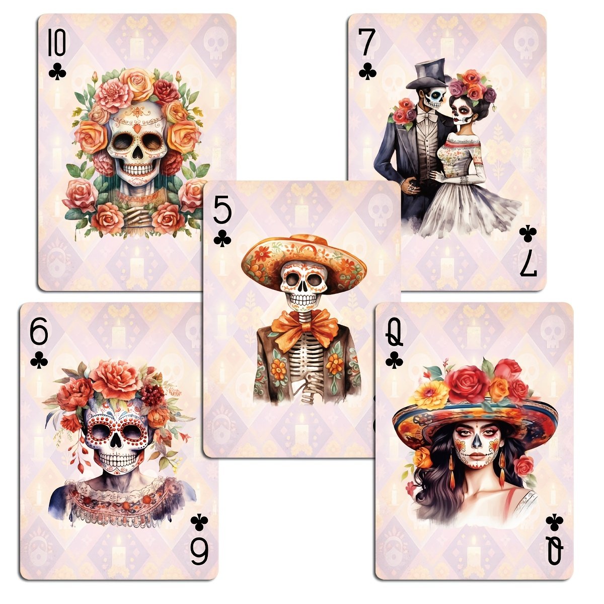 💀 Día de los Muertos Playing Cards – 54 Unique Skull Art Designs, Premium Blue Core Poker Deck