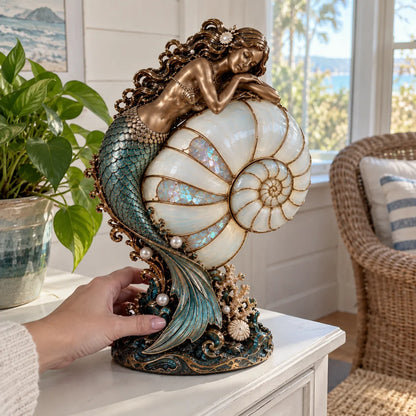 🧜‍♀️ Moon Tide Mermaid Nautilus Projection Lamp | Soft Ocean Glow & Spiral Wall Projection 🐚