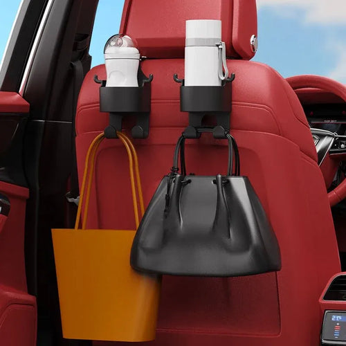 Car Seat Headrest Cup Holder with Hooks – Back Seat Organizer