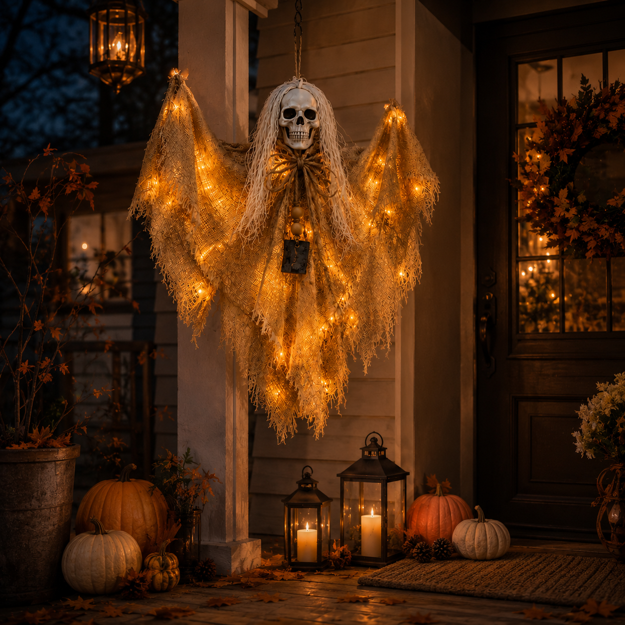 Lighted Winged Skeleton Ghost Halloween Décor