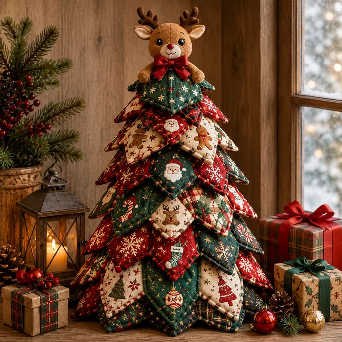 🎄 DIY Quilted Christmas Tree Kit | Layered 3D Tabletop Craft with Pre-Cut Festive Fabrics, Foam Base & Easy Instructions 🧵✨