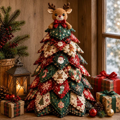 🎄 DIY Quilted Christmas Tree Kit | Layered 3D Tabletop Craft with Pre-Cut Festive Fabrics, Foam Base & Easy Instructions 🧵✨