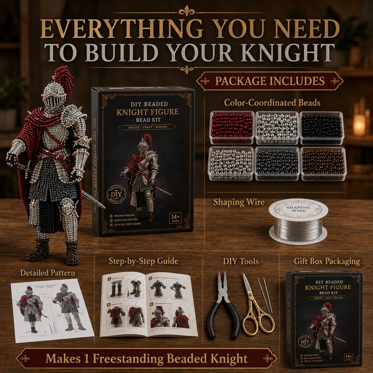⏳ Last Day 49% OFF – ⚔️ Beginner-Friendly DIY Legendary Medieval Knight 3D Beaded Figure Kit | Complete Kit with All Tools & Step-by-Step Guide Included 💕