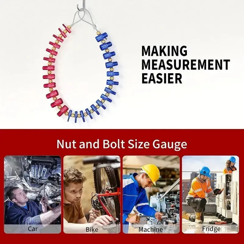Detachable Nut & Bolt Size Gauge, 26 Male & Female Gauges