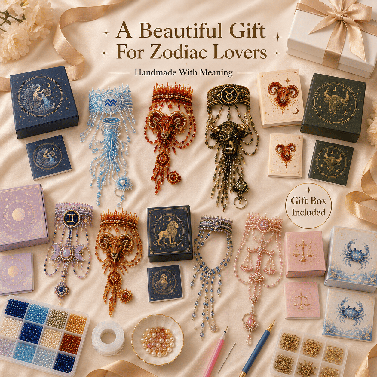 🔥 LAST DAY 49% OFF – ✨ Zodiac DIY Beaded Hand Bracelet Kit | Create Celestial Wearable Art with Seed Beads, Pearl-Style Accents & Crystal Details ♈🌙💎