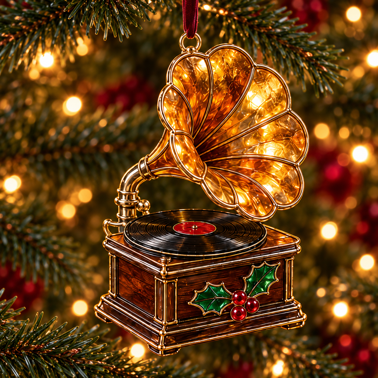 Golden gramophone Christmas ornament