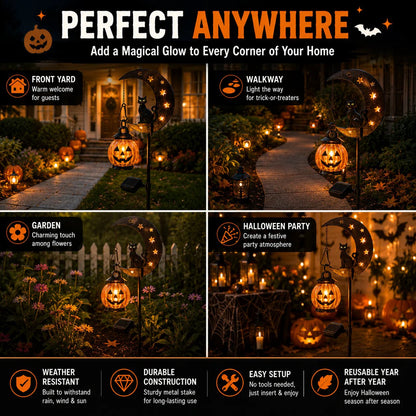 🔥49% OFF TODAY 👻 Solar Halloween Garden Stake Light with Black Cat & Pumpkin