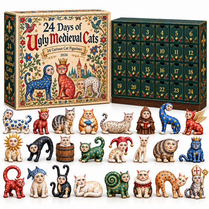 2026 Ugly Medieval Cats Advent Calendar – 24 Unique Collectible Cat Figurines for a Quirky Christmas Countdown