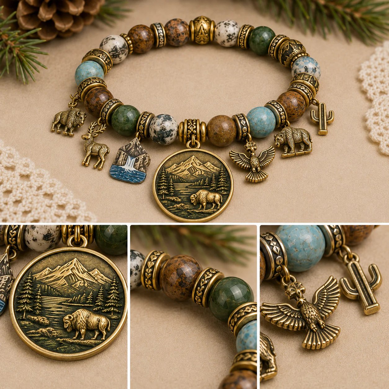 🐻🏞️National Nature Park Faith Bracelet – Meaningful Vintage Nature & Wildlife Souvenir Bracelet