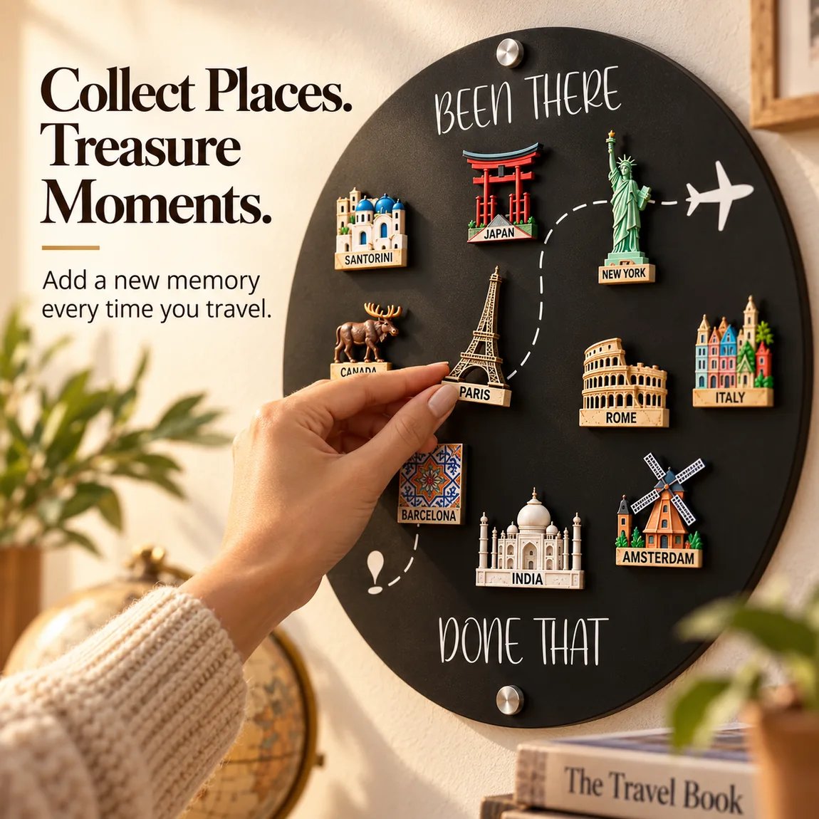 Adding a Paris travel souvenir magnet to the Been There Done That display