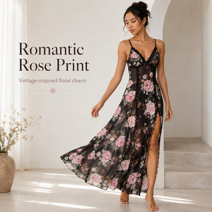 🔥Last Day 49% OFF - Sheer Floral Rose Print Maxi Dress 🎁Buy 2 Free Shipping