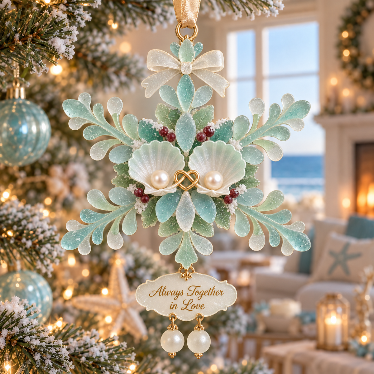 Coastal-style snowflake Christmas ornament