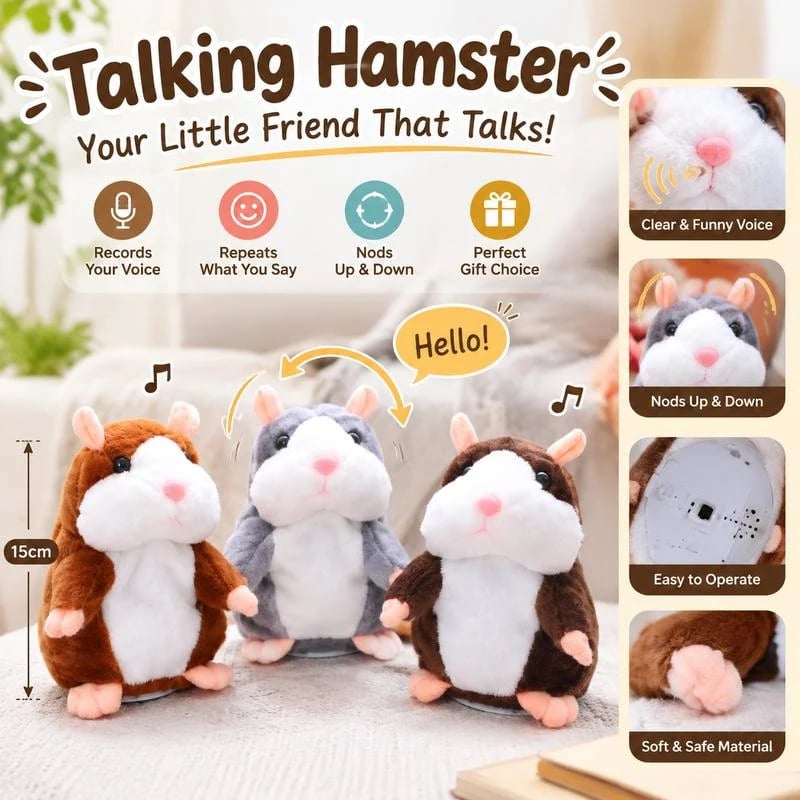 🐹 Talking Hamster Plush – repeats whatever you say, auto head-shaking, hilarious fun for kids & adults 🎁