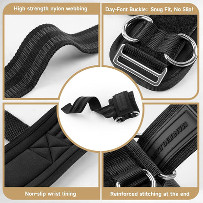 💪 2-in-1 Weight Lifting Wrist Straps with Dual D-Rings for Gym & Cable Training