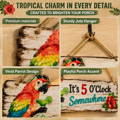 Colorful Parrot Wooden Wall Sign – Tropical Cocktail Bar Decor