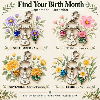 🔥LAST DAY 50% OFF - 👼 Always By Your Side: Birth Month Angel & Flower Keychain + Keepsake Card 🌸