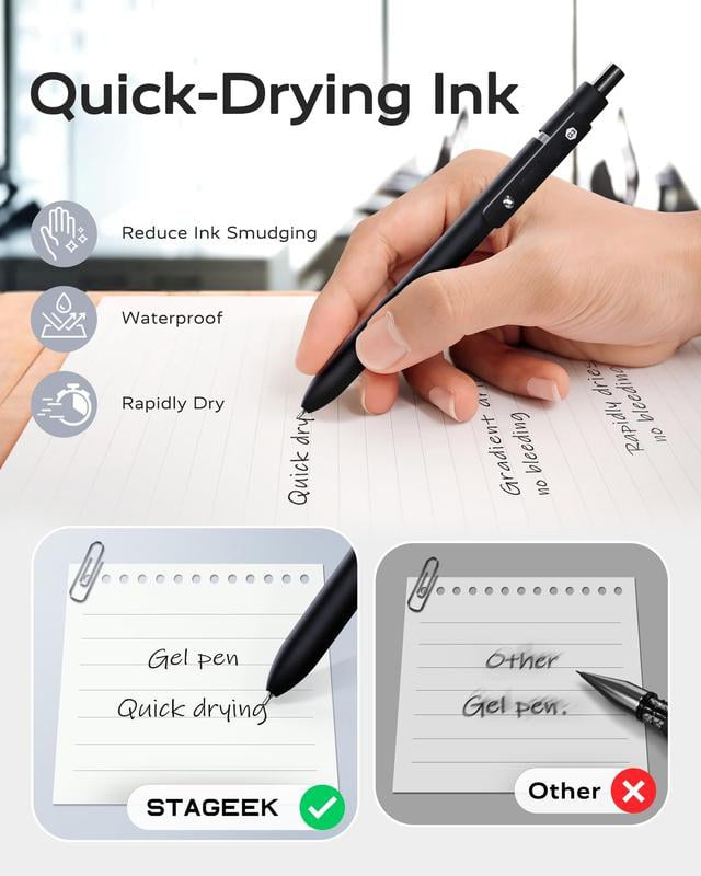 🔥HOT SALE🔥🔥Black Gel Pens, 6Pcs 0.5mm Gel Pens Fine Point, Quick Dry Retractable Gel Pen Set, Smooth Writing Pens for Office Work, Note Taking, Black Ink Pens for Men Women(Black)