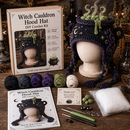 🔥 LAST DAY 49% OFF – 🎃✨ Halloween Hood Hat DIY Crochet Kit | Premium Soft Yarn Materials with Step-by-Step Guide DIY Handmade Wearable Spooky Character Hood 🧶🎭✨