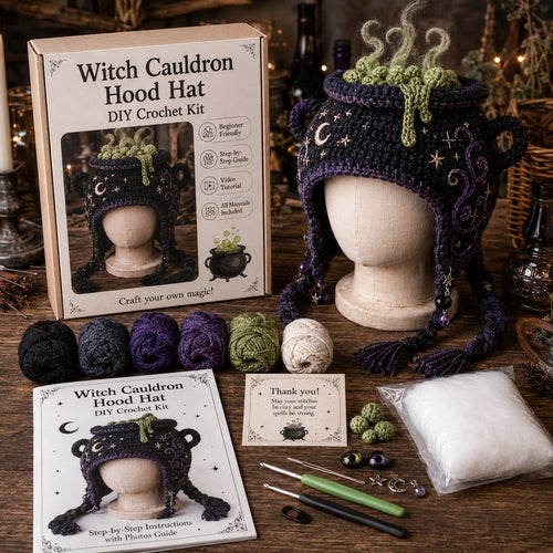 🔥 LAST DAY 49% OFF – 🎃✨ Halloween Hood Hat DIY Crochet Kit | Premium Soft Yarn Materials with Step-by-Step Guide DIY Handmade Wearable Spooky Character Hood 🧶🎭✨