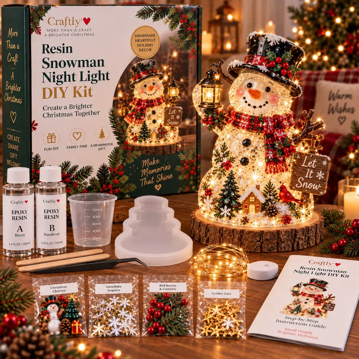 ⏳ Last Day 49% OFF – 🎄Beginner-Friendly Resin Christmas Tree Night Light DIY Kit | Mold, Resin, Fairy Lights & Festive Decorations Included ✨