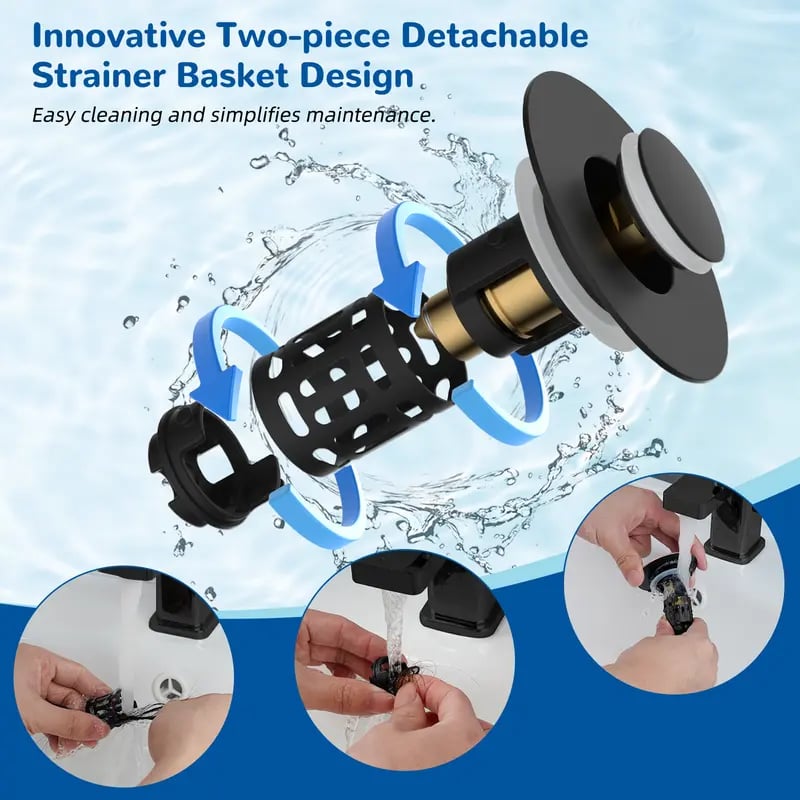 🚰 3-in-1 Sink Drain Strainer – Pop-Up Stopper + Removable Stainless Steel Filter & Hair Catcher, Fits Most Bathroom Basins