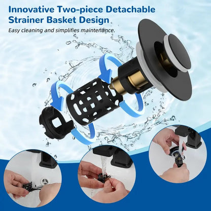 🚰 3-in-1 Sink Drain Strainer – Pop-Up Stopper + Removable Stainless Steel Filter & Hair Catcher, Fits Most Bathroom Basins