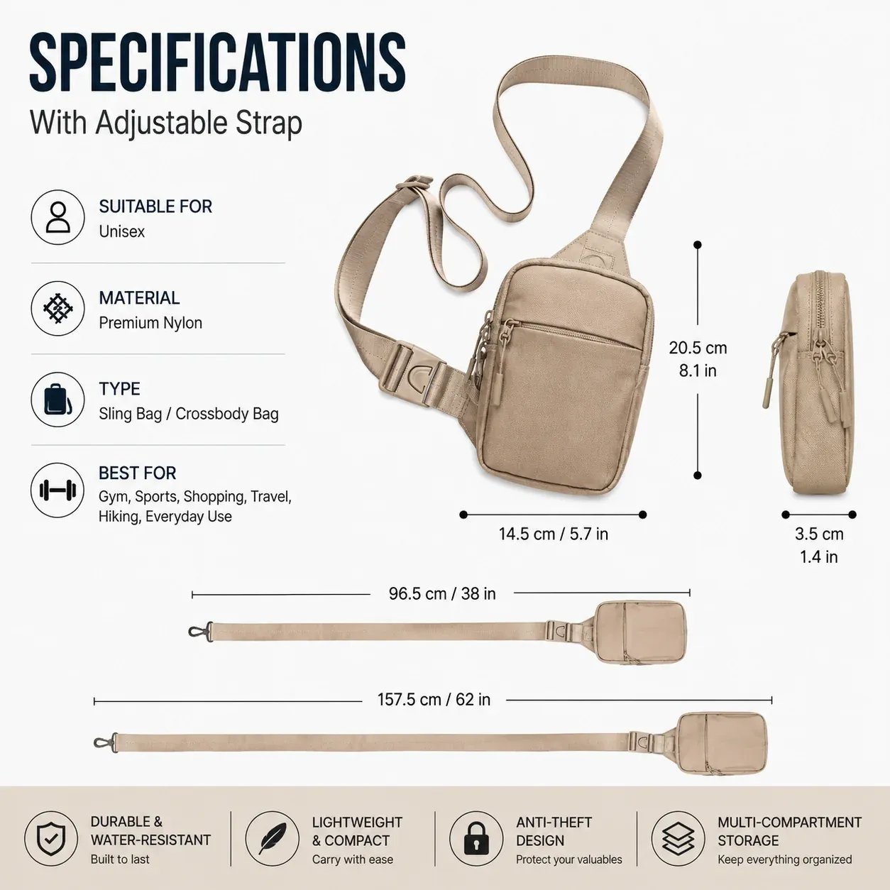 🔥😍Anti-Theft Everyday Sling Bag – Lightweight Crossbody Travel Pack